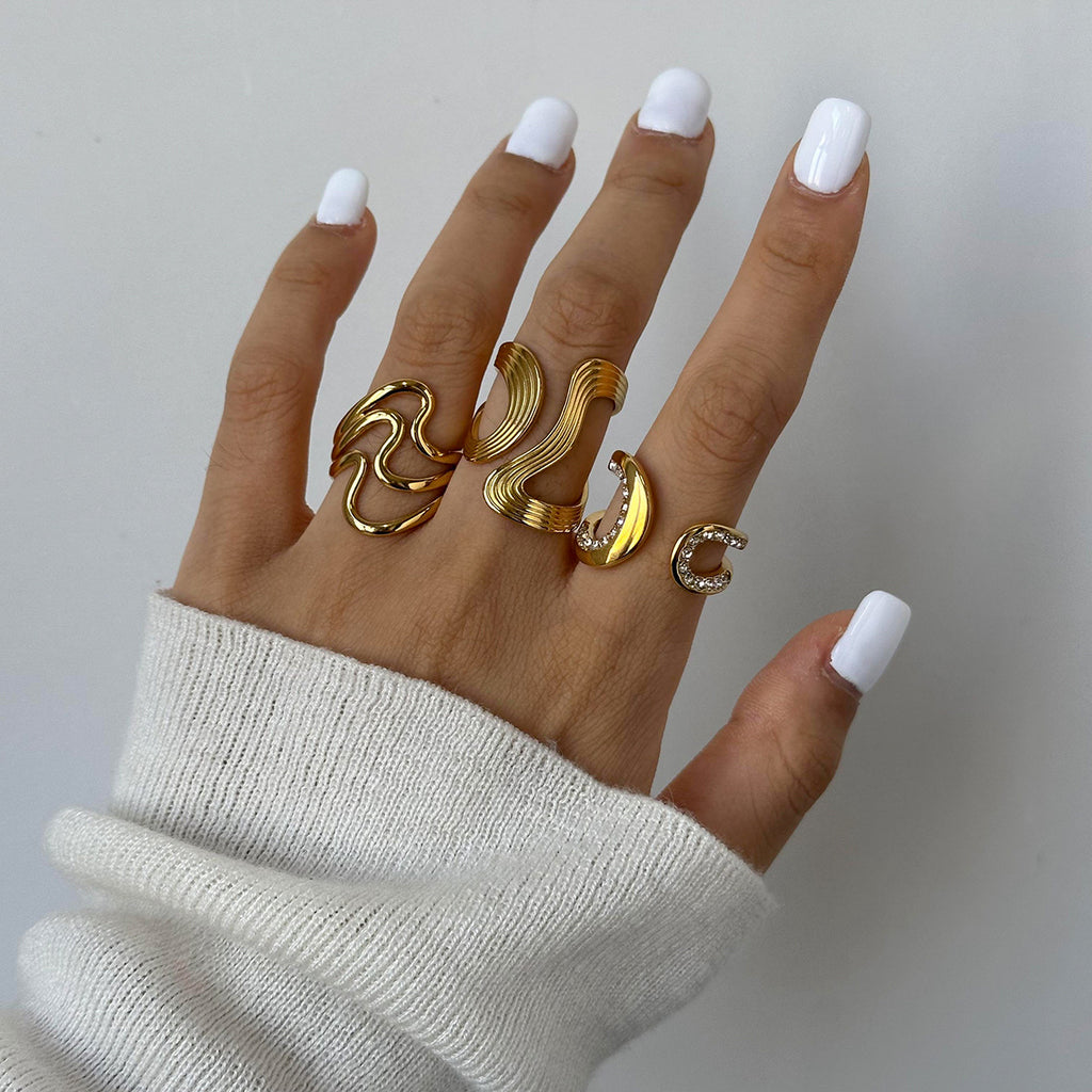 Damen Offener Ring mit modernem geschwungenem Design aus hypoallergenem Edelstahl Shop Nory