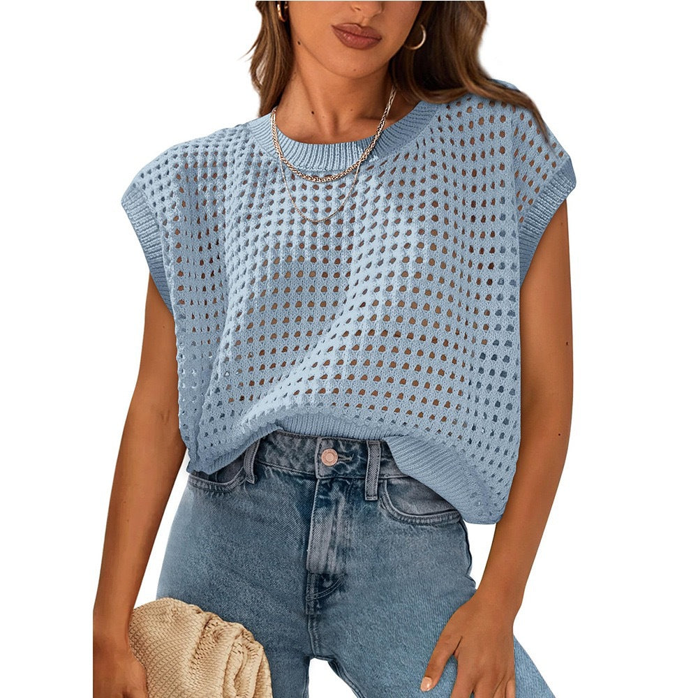 Damen lässiges Stricktop mit luftiger Lochstruktur