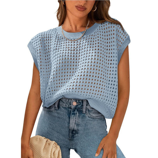 Damen lässiges Stricktop mit luftiger Lochstruktur