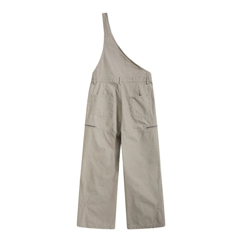 Damen Weite Latzhose mit asymmetrischem Träger und Multi-Taschen Shop Nory