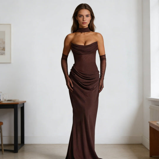 Damen Elegantes schulterfreies Maxikleid mit verführerischem Rüschendetail