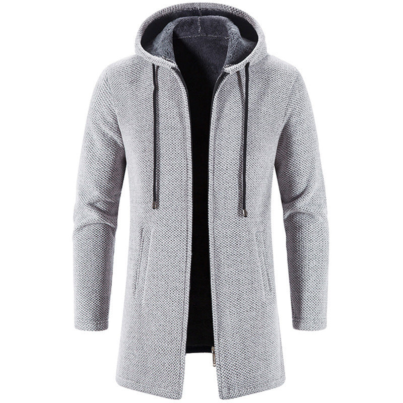 Herren langer Kapuzenstrickmantel mit Teddyfutter, durchgehendem Reißverschluss und seitlichen Eingrifftaschen Shop Nory