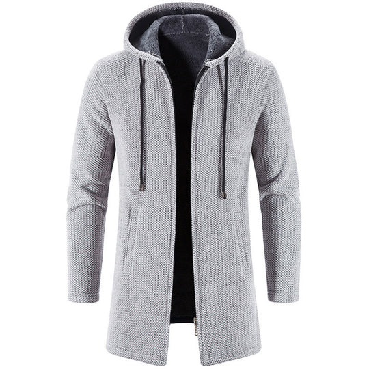 Herren langer Kapuzenstrickmantel mit Teddyfutter, durchgehendem Reißverschluss und seitlichen Eingrifftaschen Shop Nory