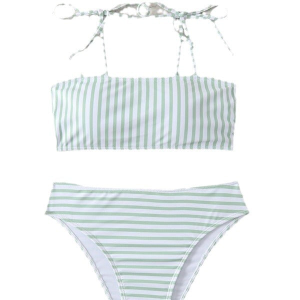 Damen Hochgeschnittener Bikini mit modischen Streifen und verstellbaren Trägern