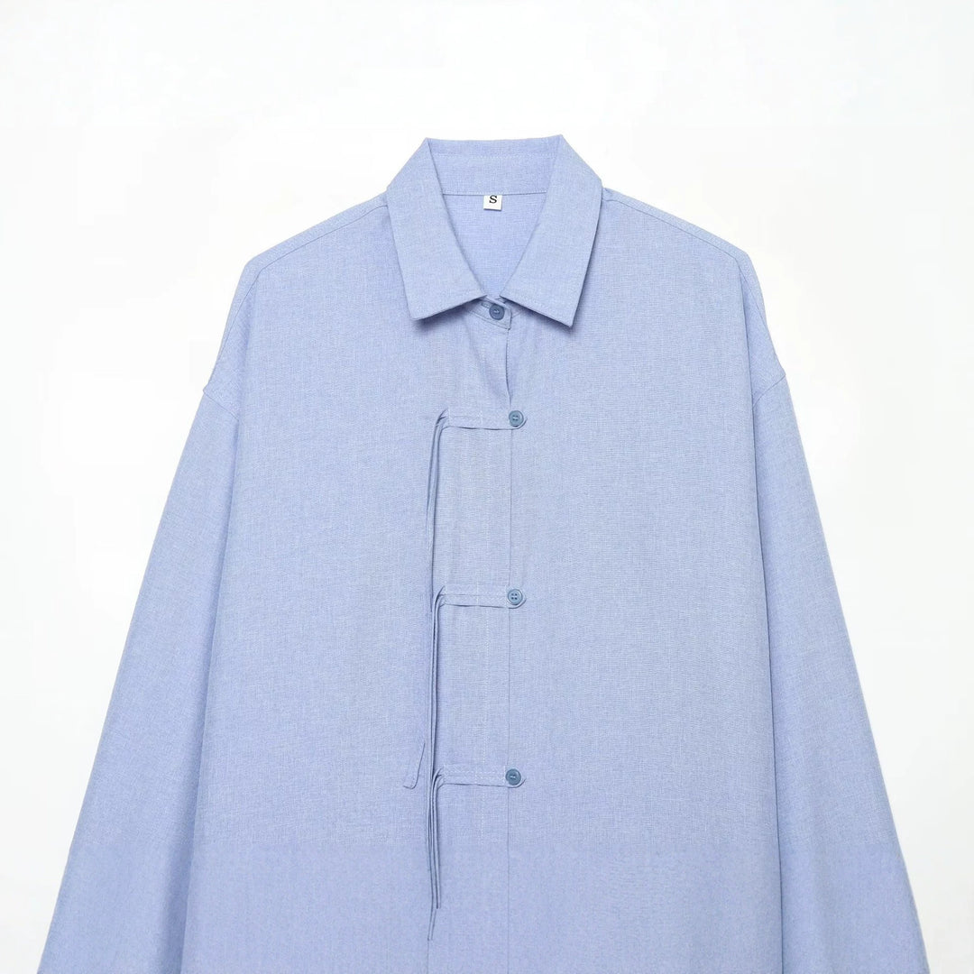 Damen Oversize-Hemdjacke mit Tunnelzug, Zierknotenverschluss und Hemdkragen Shop Nory