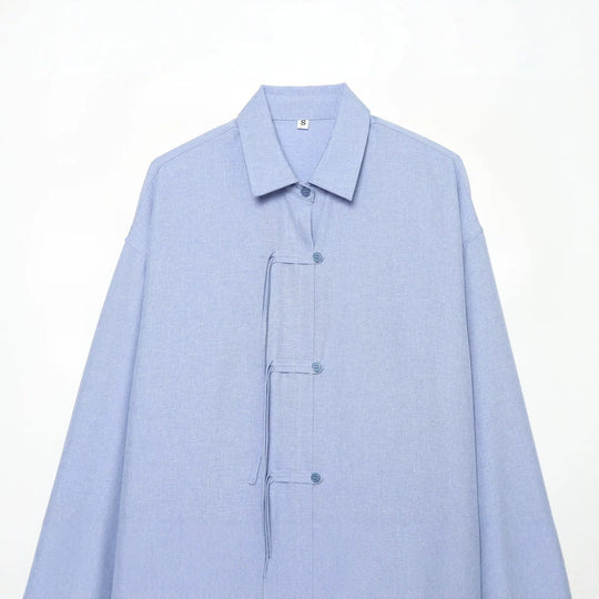 Damen Oversize-Hemdjacke mit Tunnelzug, Zierknotenverschluss und Hemdkragen Shop Nory