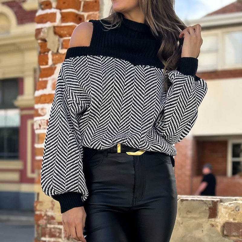Damen Modischer Pullover mit Schulterauschnitten Shop Nory