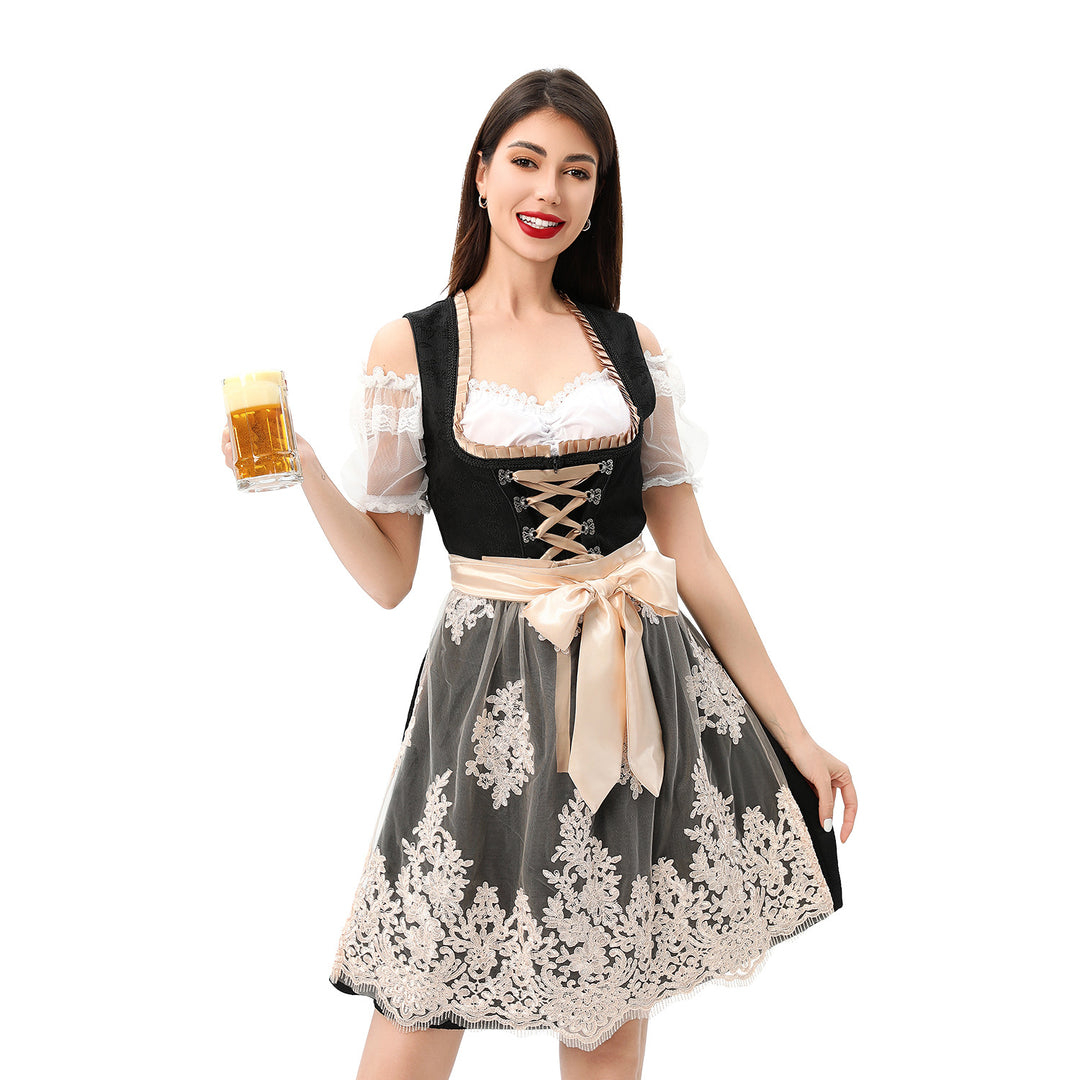 Damen nan traditionelles Dirndlkleid mit Spitzenüberrock Corsage Schnürung und Satinband Shop Nory