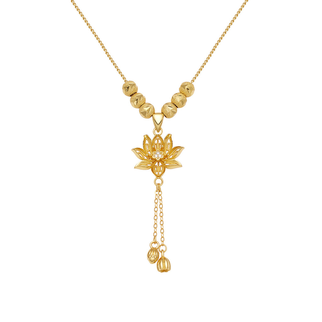 Damen Halskette mit kunstvollem Lotus-Anhänger und filigraner Gliederkette Shop Nory