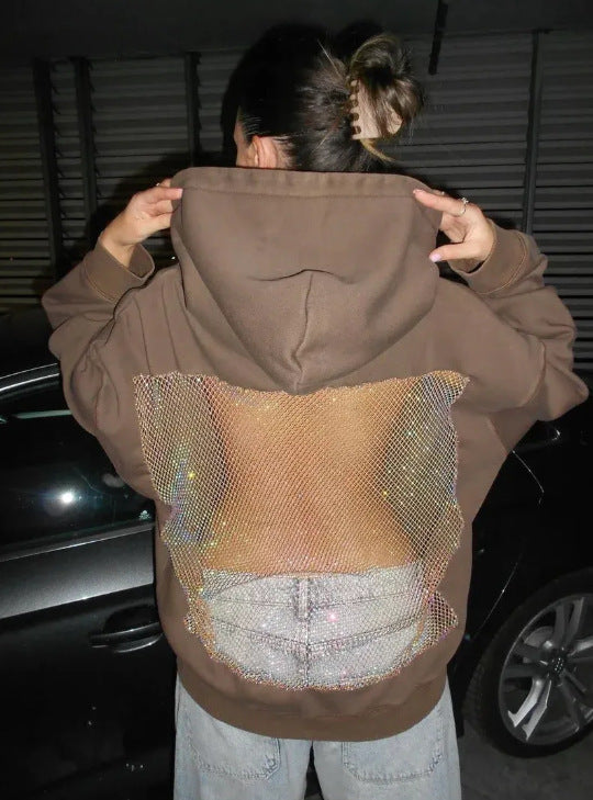 Damen Hoodie mit glitzerndem Mesh-Rückenapplikation Shop Nory