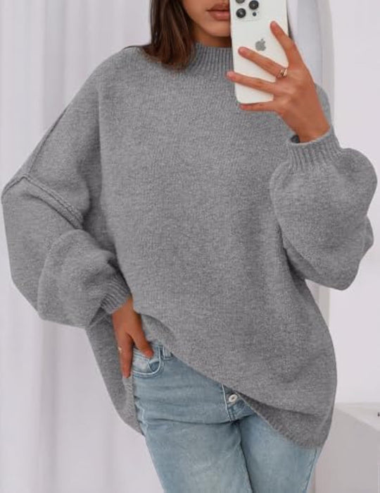 Damen Oversize-Strickpullover mit Stehkragen und Ballonärmeln Shop Nory