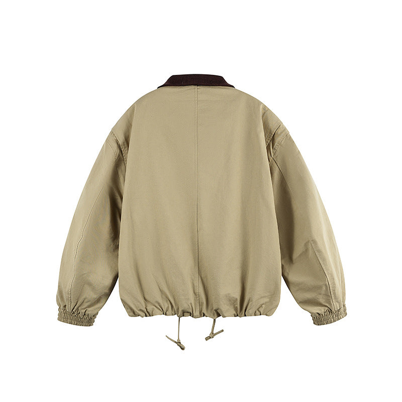 Herren Kastige Zip-Übergangsjacke aus robustem Canvas mit kontrastiertem Strickkragen, Tunnelzug und Pattentaschen Shop Nory