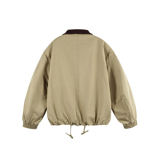 Herren Kastige Zip-Übergangsjacke aus robustem Canvas mit kontrastiertem Strickkragen, Tunnelzug und Pattentaschen Shop Nory