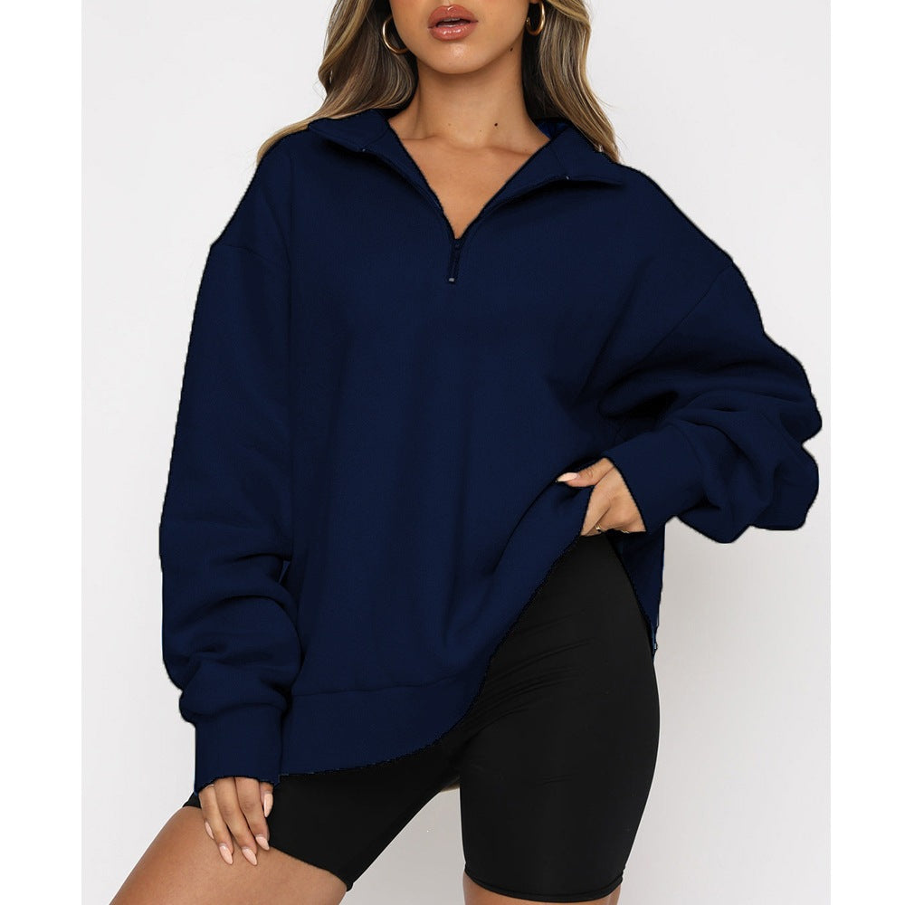 Damen nan oversized Sweatshirt mit halbem Reißverschluss, weichem Fleece-Innenfutter und Kängurutasche Shop Nory