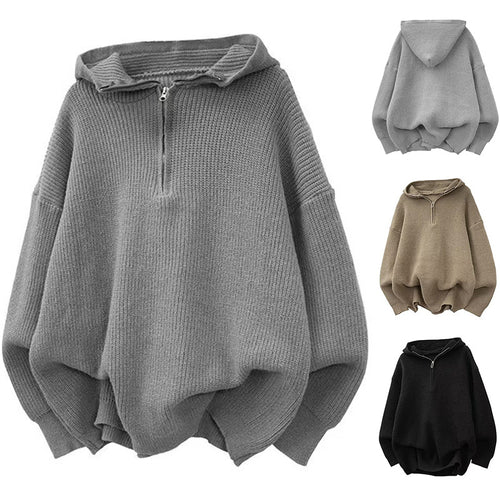 Damen Stilvoller Kapuzenpullover mit Halbreißverschluss Shop Nory