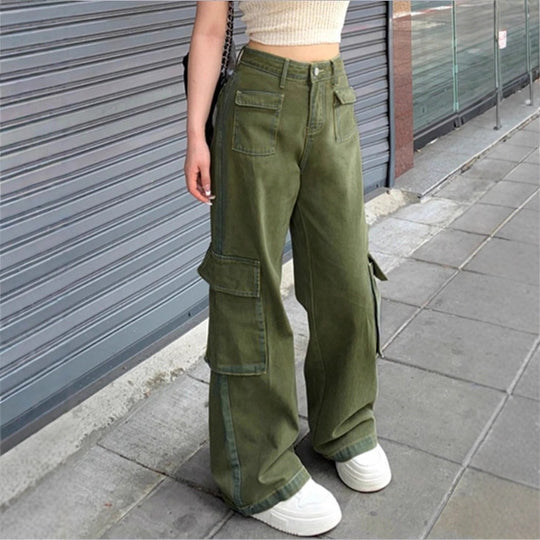 Damen taillenhohe Cargo-Jeans mit weitem Bein, Mehrfach-Klappentaschen und geradem Schnitt Shop Nory