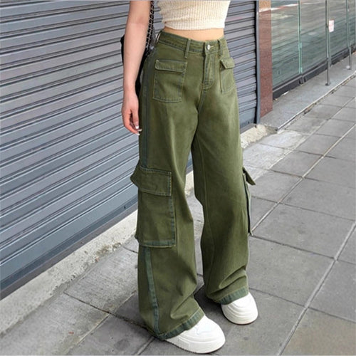 Damen taillenhohe Cargo-Jeans mit weitem Bein, Mehrfach-Klappentaschen und geradem Schnitt Shop Nory