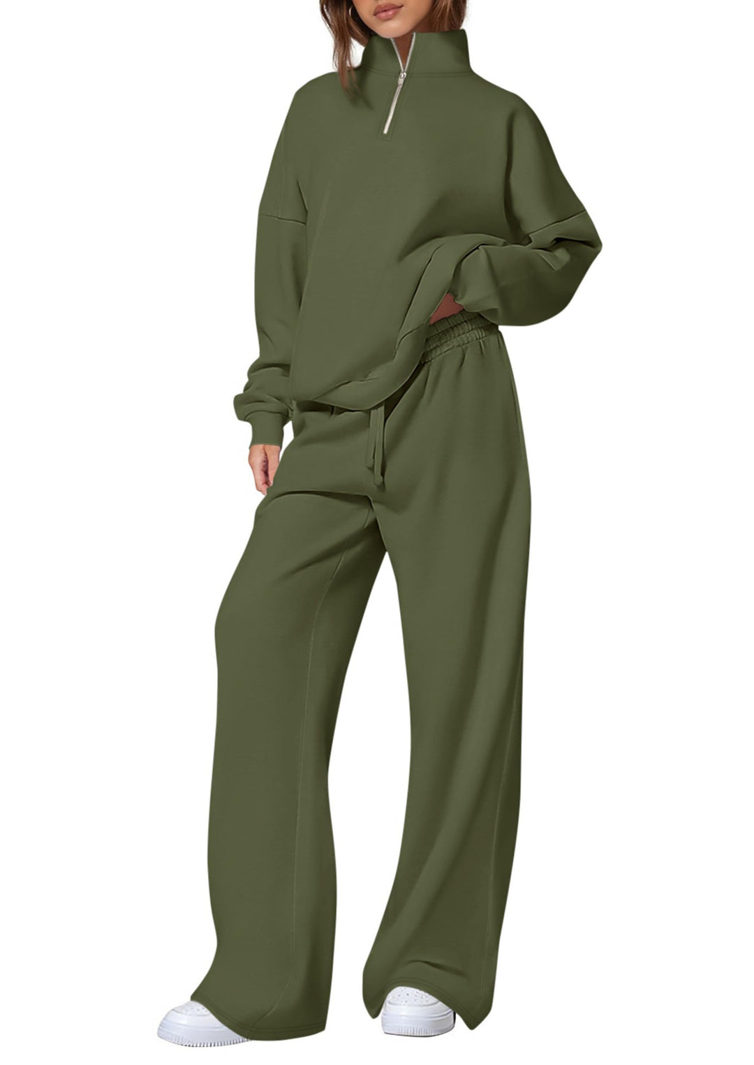 Damen nan oversized Jogginganzug mit Stehkragen halbem Reißverschluss und weitem Bein Shop Nory