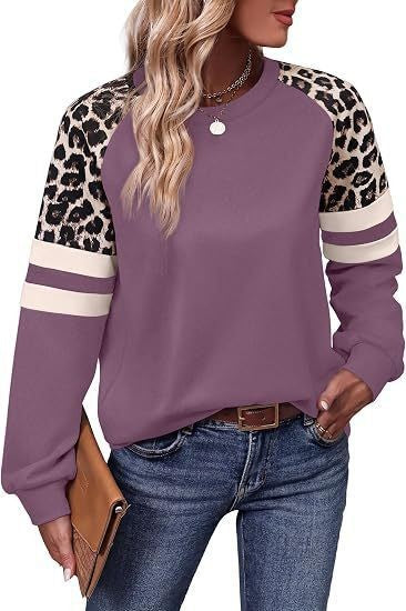 Damen Sweatshirt mit Raglanärmeln, Leo‑Print und Kontraststreifen Shop Nory