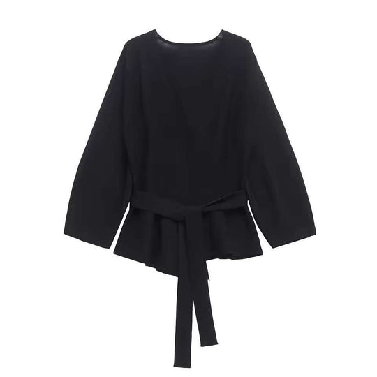Damen Taillierte Bluse mit Wickelgürtel und Schößchen Shop Nory