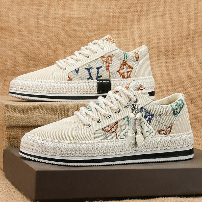 Damen bestickte Canvas‑Sneaker mit Quastenanhänger und geflochtener Plateausohle Shop Nory