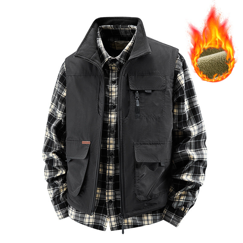 Herren Isolierte Outdoor-Arbeitweste mit hochschließendem Kragen, Fleece-Innenfutter und vielseitigen Organizer‑Taschen Shop Nory