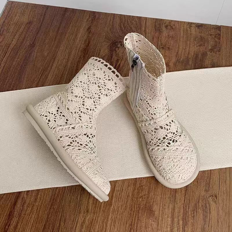 Damen Häkelstiefeletten mit atmungsaktiver Sohle und modischem Reißverschluss