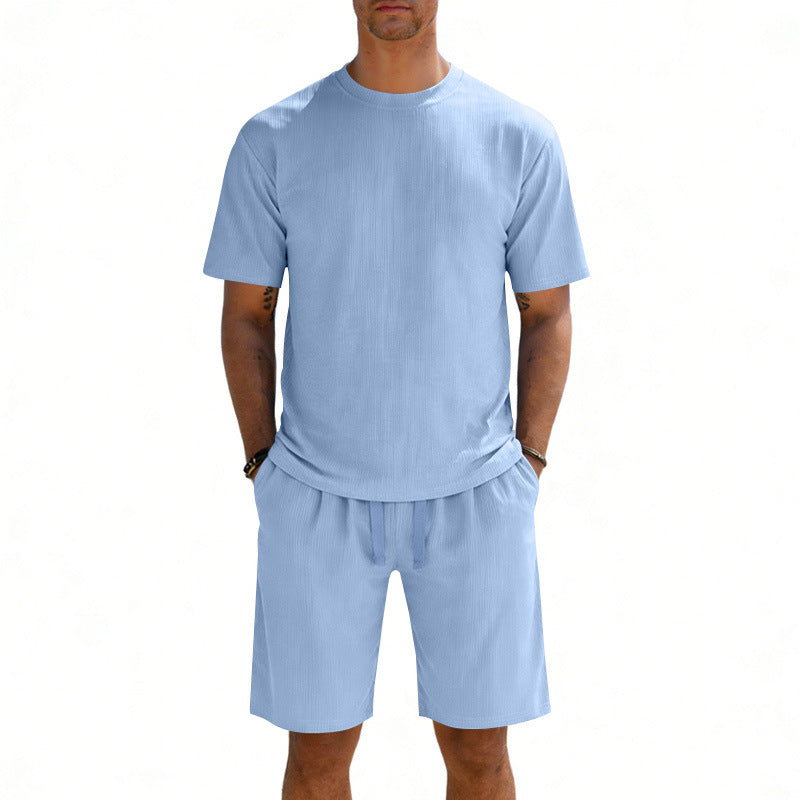 Herren nan Kurzarmshirt- und Bermudakombination aus geripptem Jersey mit elastischem Tunnelzugbund