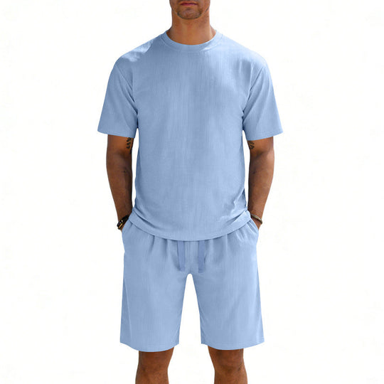 Herren nan Kurzarmshirt- und Bermudakombination aus geripptem Jersey mit elastischem Tunnelzugbund