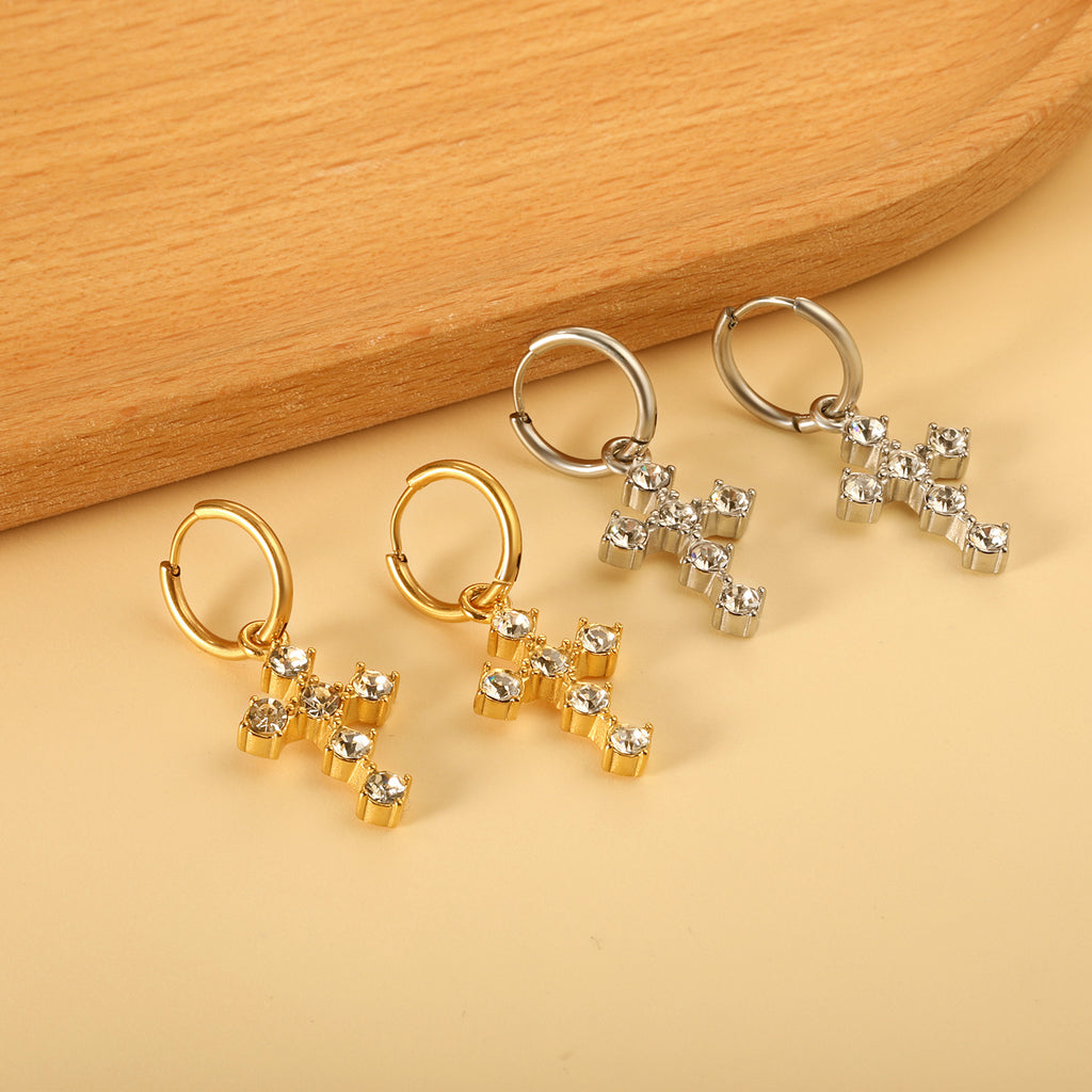 Damen Hängende Ohrstecker im Kreuzdesign mit funkelnden Zirkonia Shop Nory