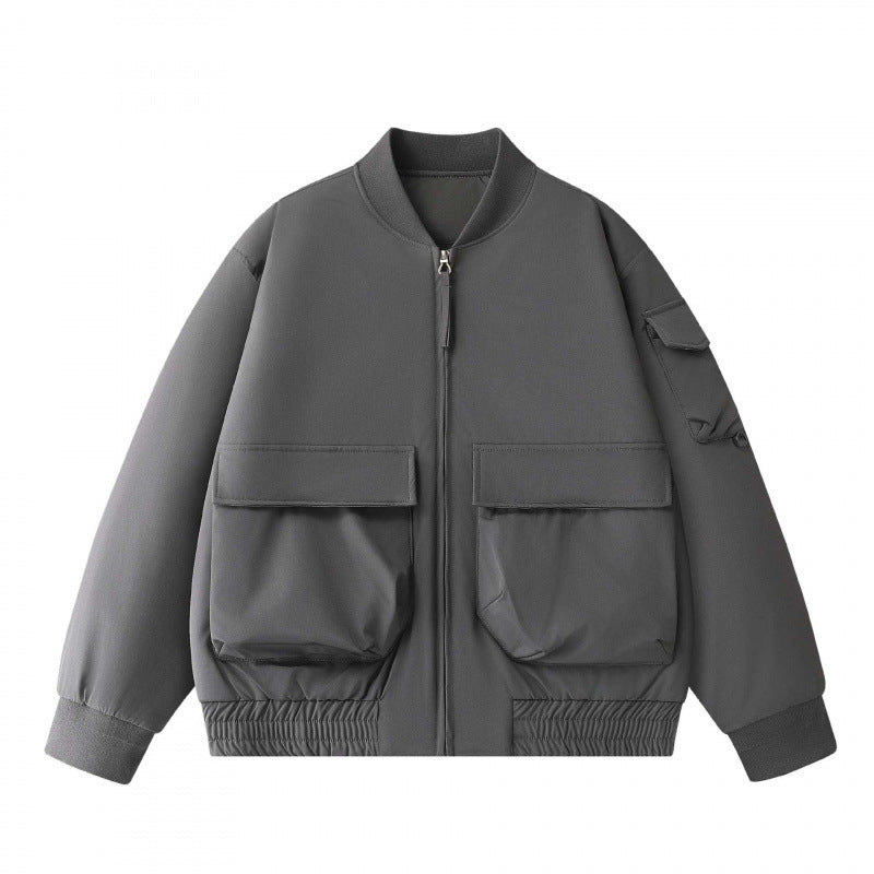 Unisex Kurz geschnittene Utility-Bomberjacke mit großen Fronttaschen und Ärmel-Organizer Shop Nory