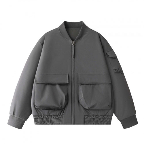 Unisex Kurz geschnittene Utility-Bomberjacke mit großen Fronttaschen und Ärmel-Organizer Shop Nory