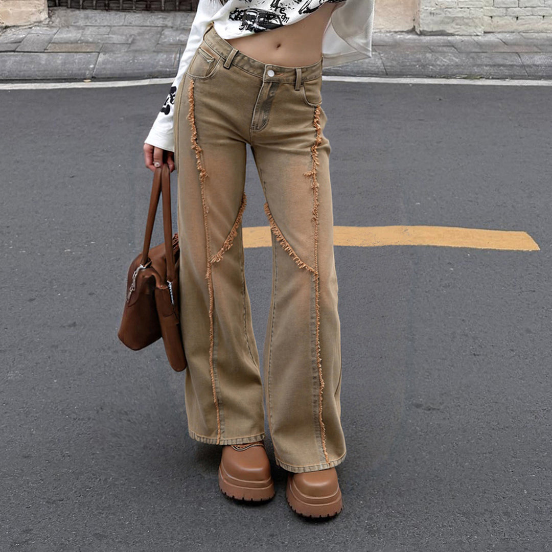 Damen nan hochgeschnittene Wide‑Leg Jeans mit offenen Saumnähten, diagonalem Fransenbesatz und Relaxed Fit Shop Nory