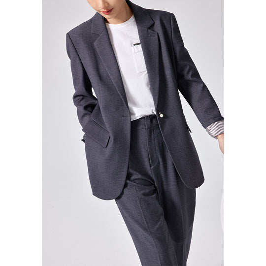 Damen Legeres Tailoring-Set mit Longline-Blazer und hochtaillierter Bundfaltenhose Shop Nory
