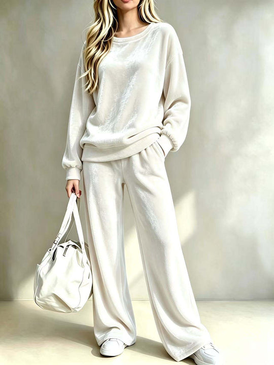Damen Weiches Velours-Loungewear-Set mit weitem Bein und Rundhalsausschnitt Shop Nory
