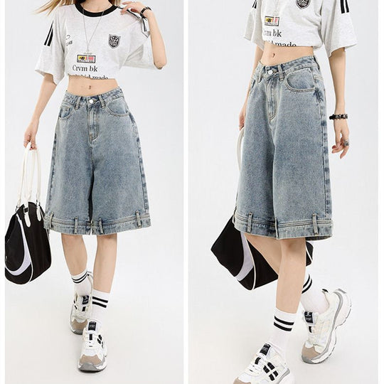 Damen klassische Denim-Shorts mit weitem Bein