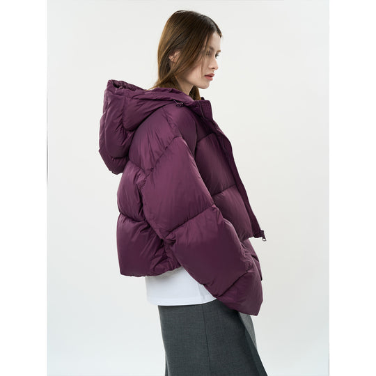 Damen Kurz geschnittene wattierte Pufferjacke mit Kapuze und winddichter Außenhülle Shop Nory