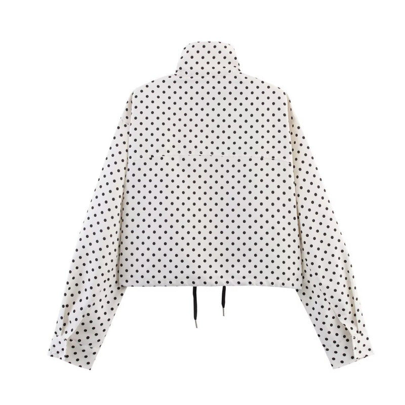 Damen Gekürzte gesteppte Jacke mit Polka‑Dot‑Print, Stehkragen und Tunnelzug Shop Nory
