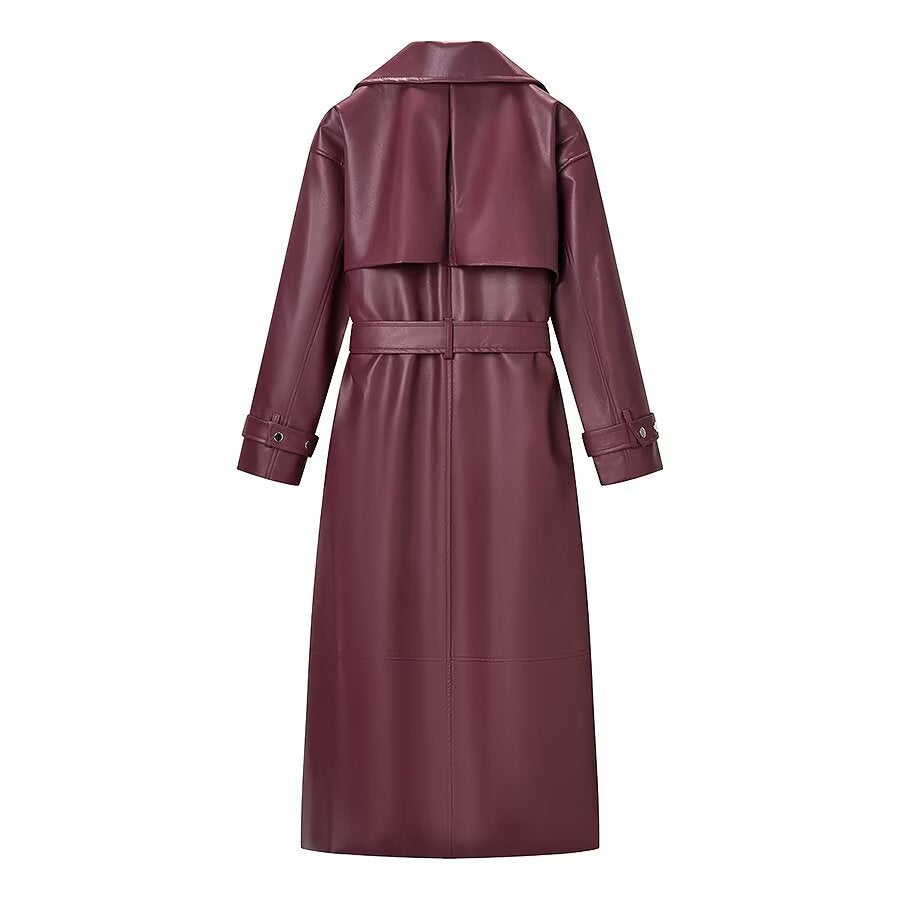 Damen Oversize Kunstleder-Mantel im Trenchcoat-Stil mit weitem Revers Shop Nory