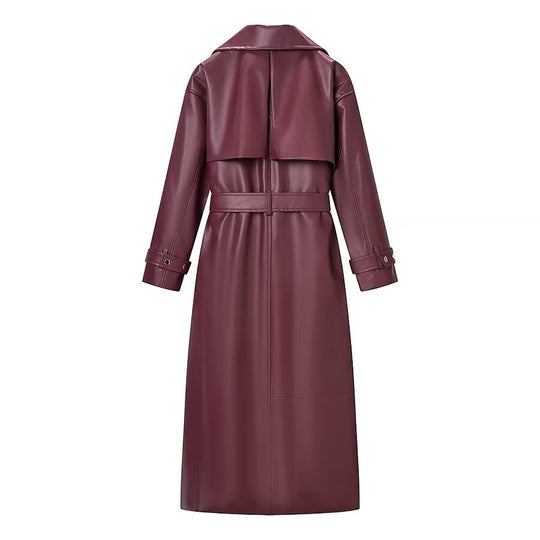Damen Oversize Kunstleder-Mantel im Trenchcoat-Stil mit weitem Revers Shop Nory