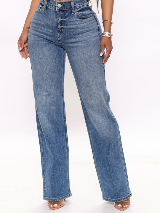 Damen Hochtaillierte Gerade‑Bein-Jeans im Retro‑Stil mit weitem Saum und Fünf‑Taschen‑Design Shop Nory