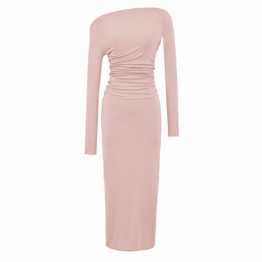 Damen Einschulter-Midikleid mit Langarm und seitlicher Raffung Shop Nory