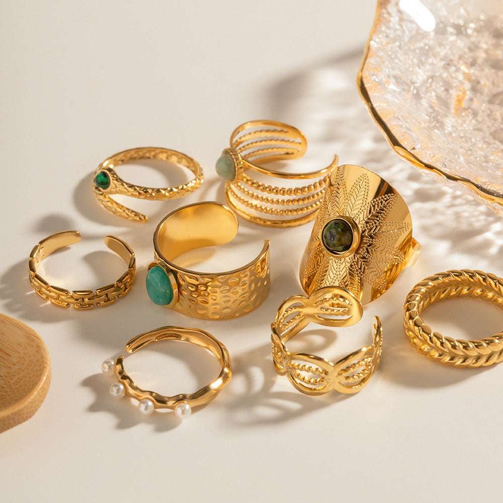 Damen Offener Ring mit modernem Kettenmuster und hypoallergener Edelstahlverarbeitung Shop Nory