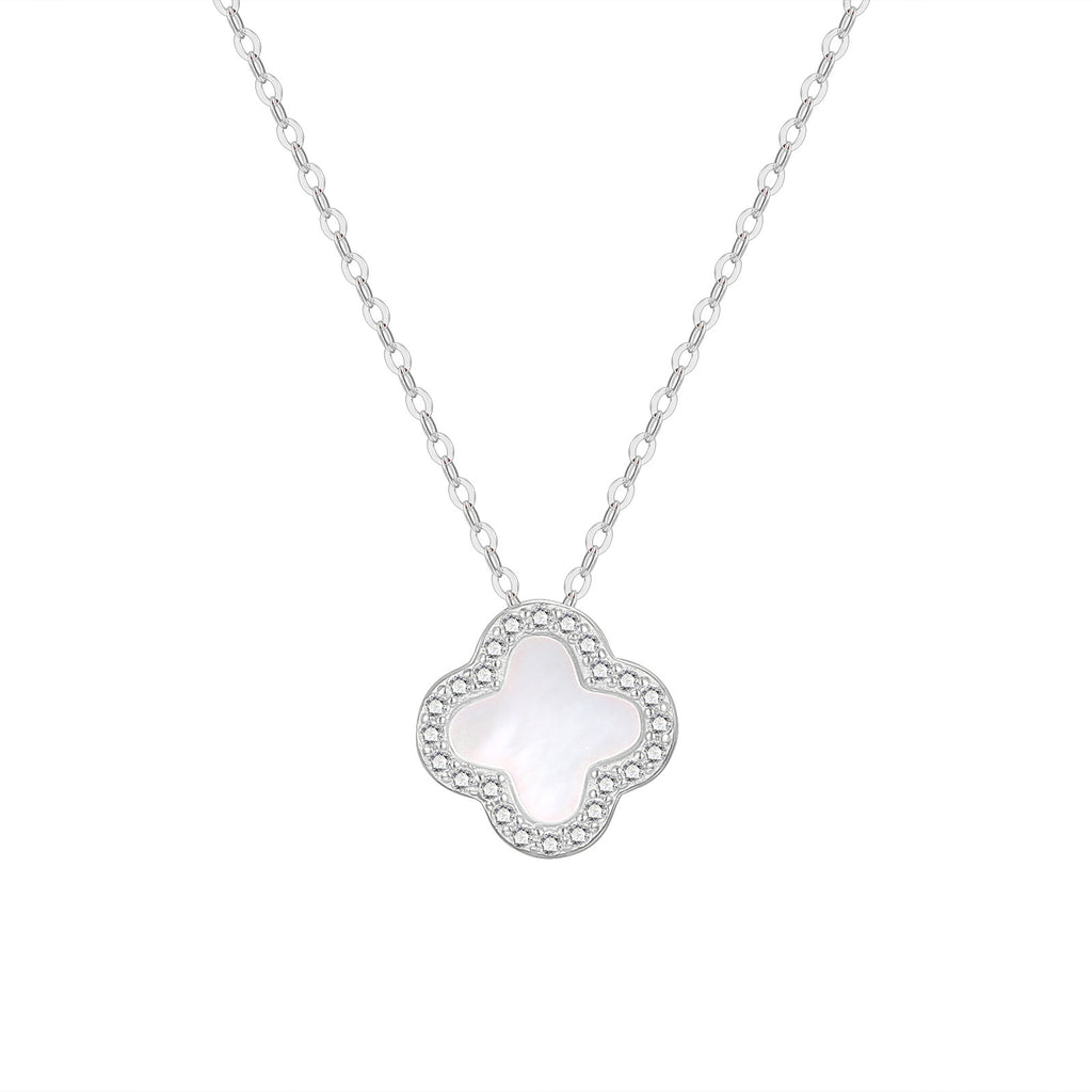 Damen elegante Halskette mit filigranem Blütenanhänger und funkelnden Zirkonia Shop Nory