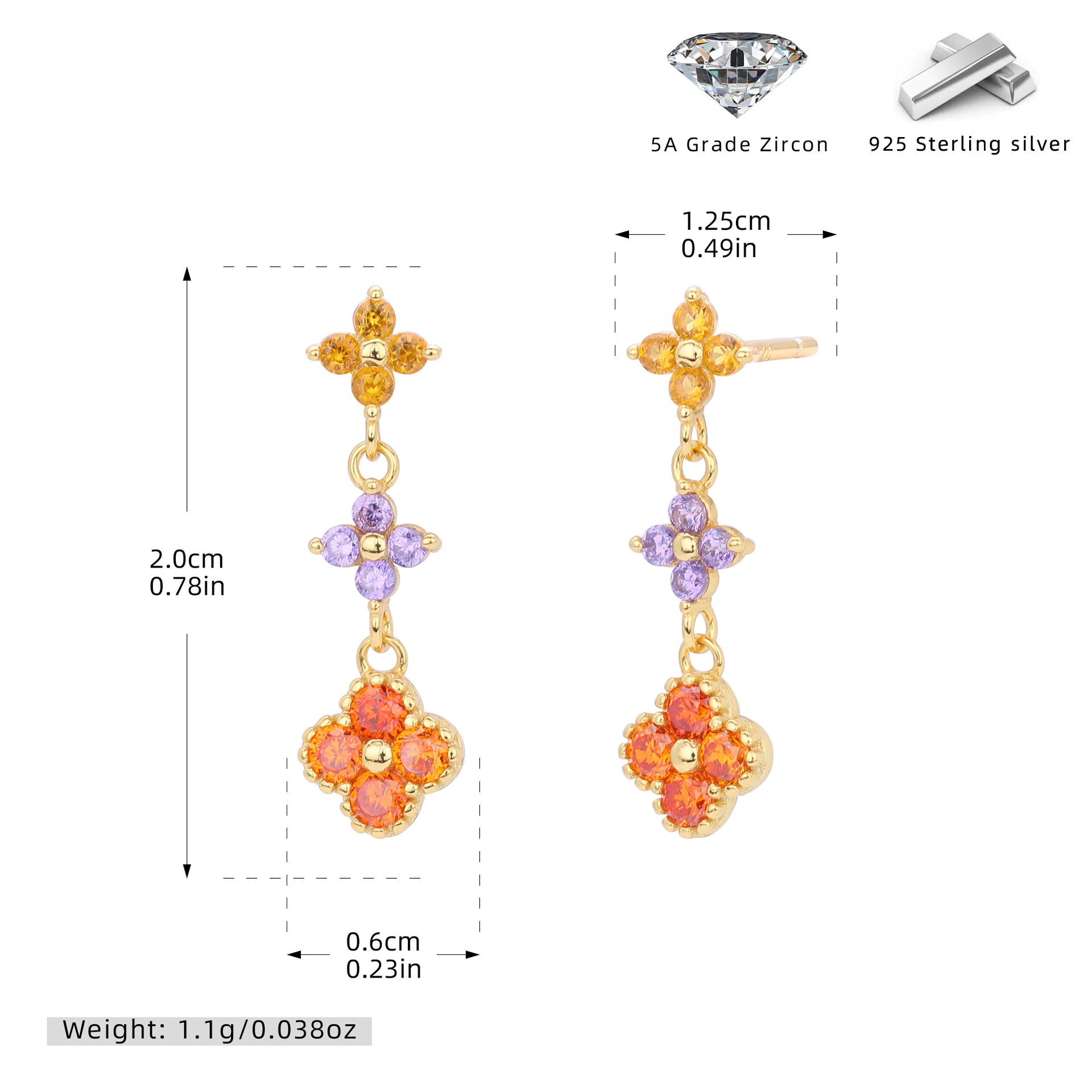 Damen Ohrhänger mit funkelnden Zirkonblüten aus hochwertigem 925 Sterlingsilber Shop Nory