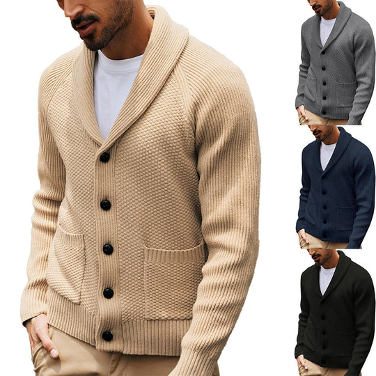 Herren Strickjacke mit Schalkragen und Taschen