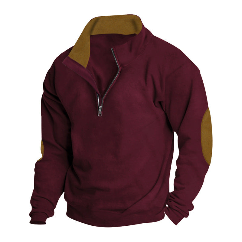 Herren nan Halbzip-Sweatshirt mit Stehkragen, Kontrastkragenfutter und Ellbogenpatches Shop Nory