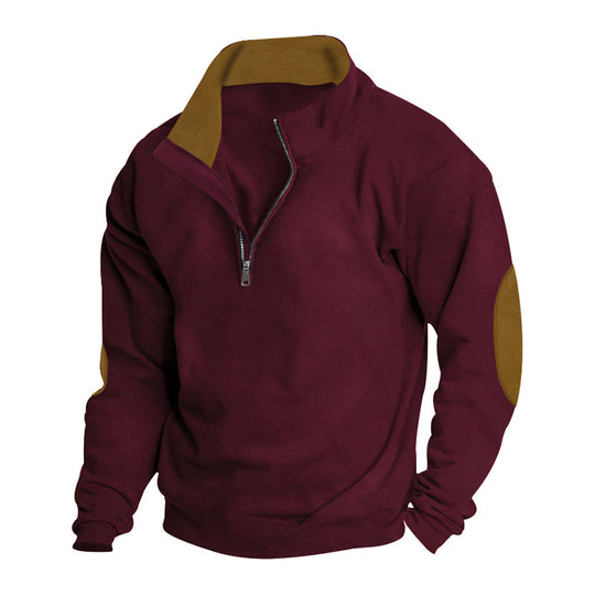 Herren nan Halbzip-Sweatshirt mit Stehkragen, Kontrastkragenfutter und Ellbogenpatches Shop Nory