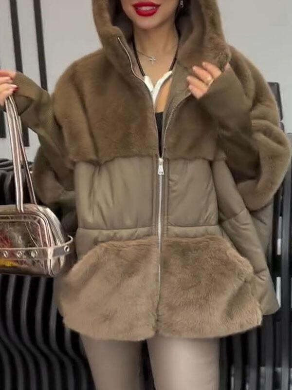 Damen Wattierter Oversize-Parka mit Kunstfellbesatz, Kapuze und Rippbündchen Shop Nory
