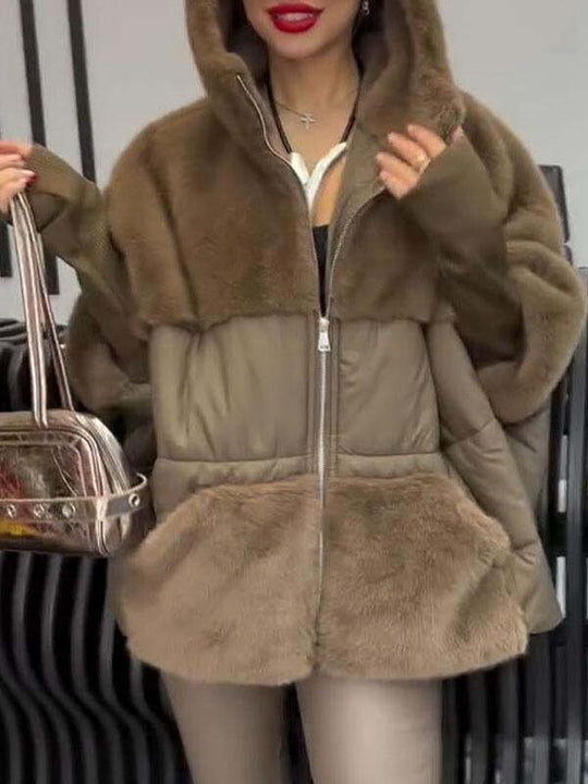 Damen Wattierter Oversize-Parka mit Kunstfellbesatz, Kapuze und Rippbündchen Shop Nory